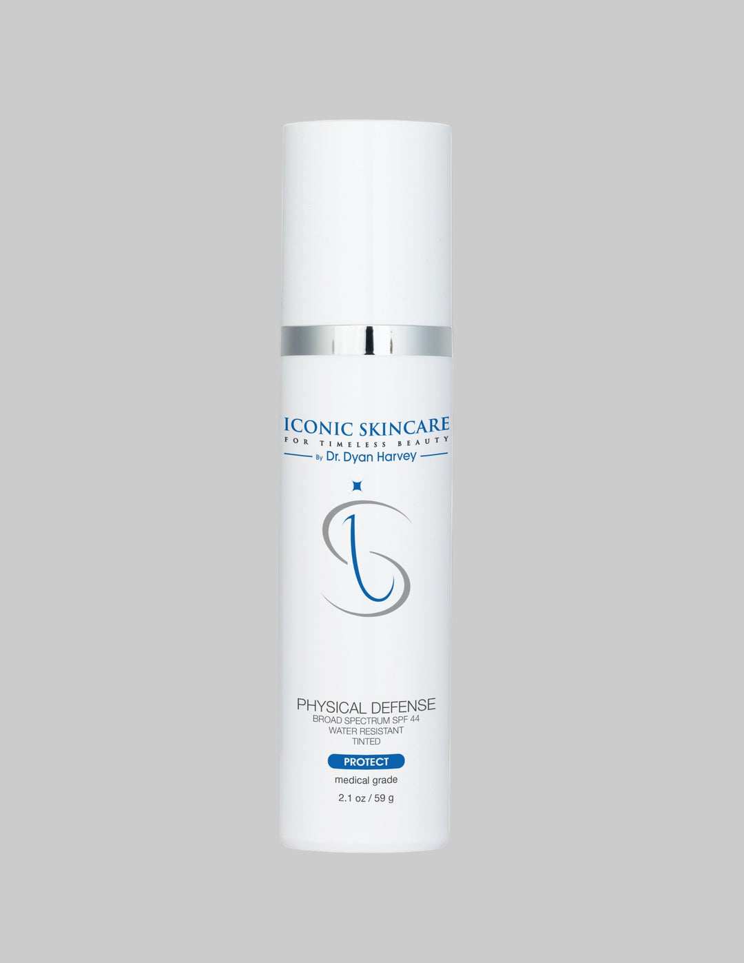 Physical Defense SPF Sunscreen Skincare bottle labeled 'Iconic Skincare' on a white background